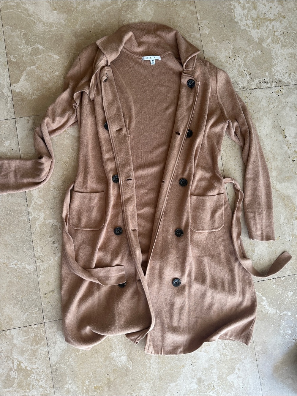 CAbi Lightweight Knit Coatigan in Warm Taupe